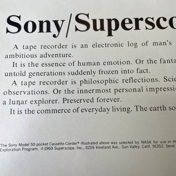 Sony Superscope Tape Recorders Vintage Print Ad 1970 Out Of This World NASA u - Picture 6 of 8